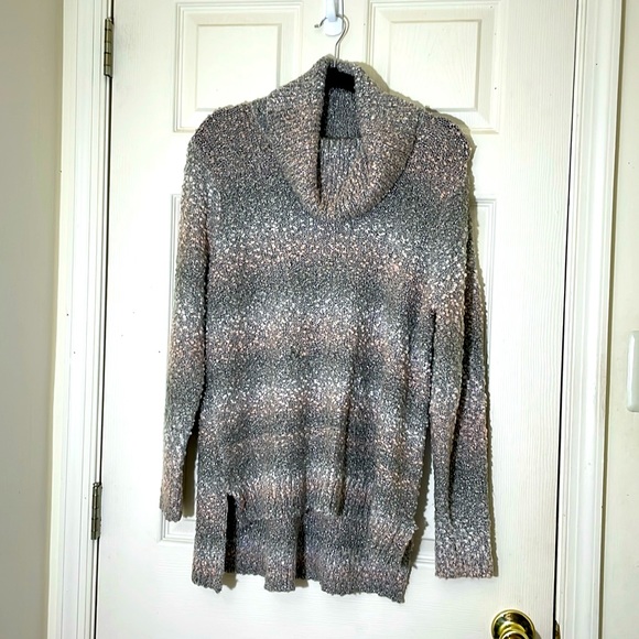 Popcorn Cowl Neck Gray & Pink With Silver Thread Sweater Size XL - Picture 1 of 8